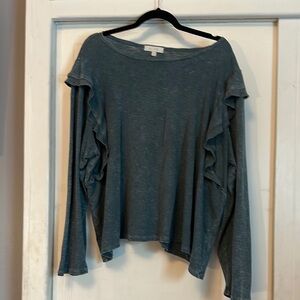 Anthropologie Women's Blue Ruffle Sleeve Top